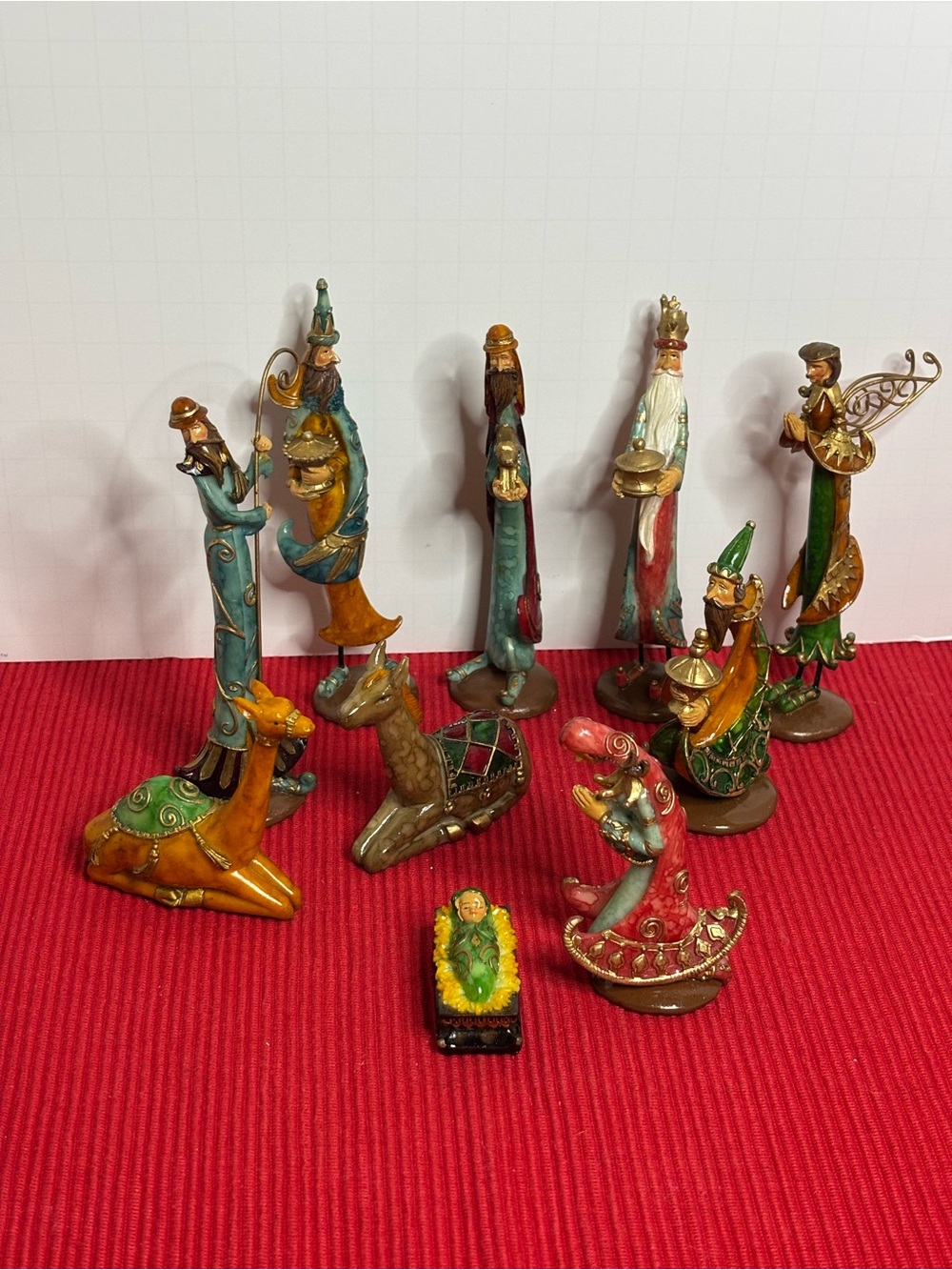 Hand-Painted Resin Nativity Set - Colorful Wise Men & Animals